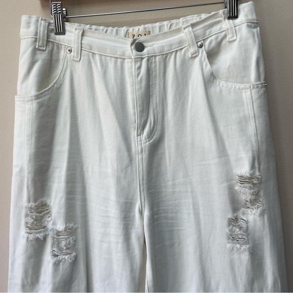 Pol Wide Leg Baggy Ripped White Denim Jeans 100% Cotton Women’s Size M - Picture 2 of 8